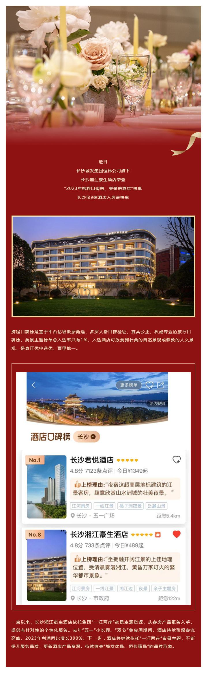 長(zhǎng)沙湘江豪生酒店榮登“2023年攜程口碑榜、美景榜酒店”.png